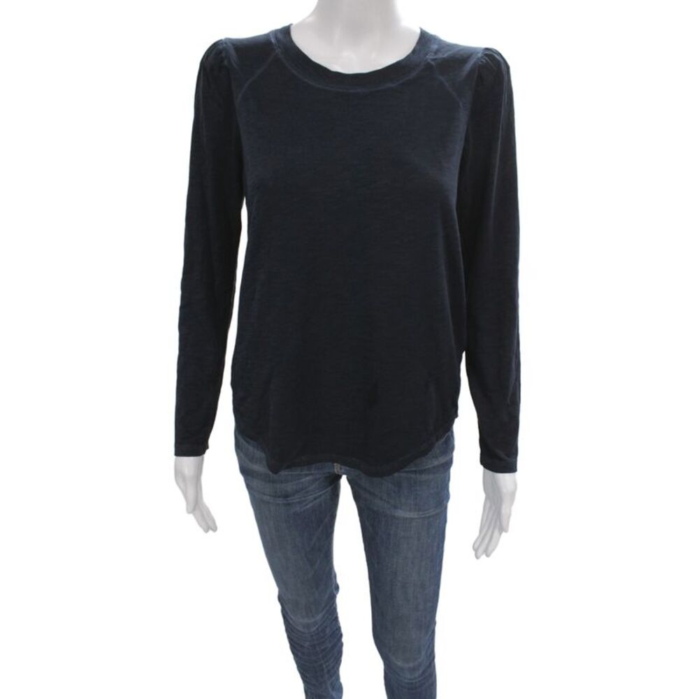 Veronica Beard Womens Dark Blue Pima Cotton Crewneck Long Sleeve Tee Size S